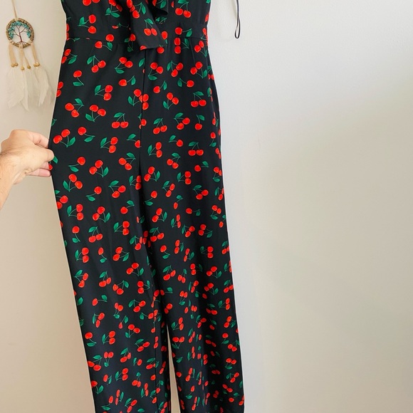 Romeo & Juliet Couture  Cherry Print Black Jumpsuit - Picture 3 of 6